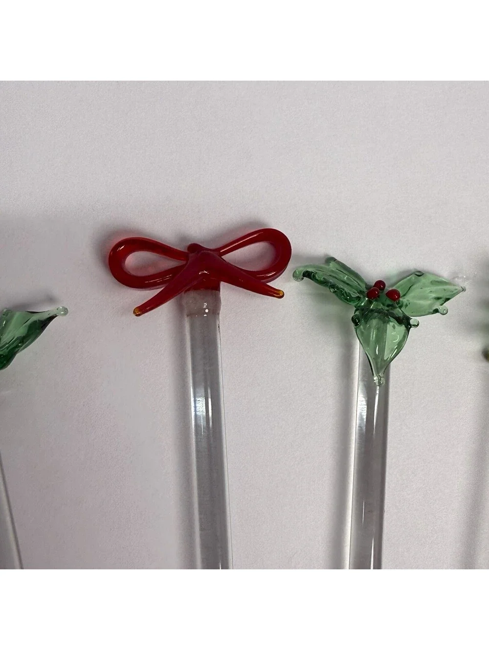 Lillian Vernon Swizzle Sticks Christmas Glass Drink Stirrers Green Red Vintage